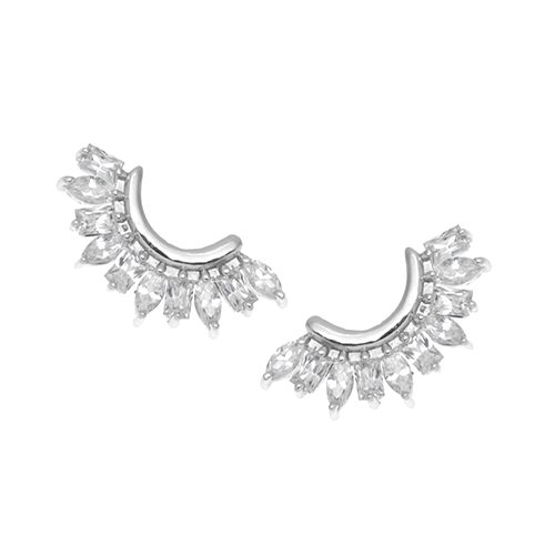 Regal Jewelry Manufacture Co LtdFan-shaped silver earrings with marquise-cut cubic zirconia stones
