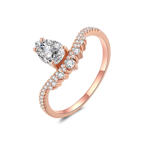 艾可迪(香港)有限公司 饰上白色方晶锆石的镀玫瑰金纯银戒指